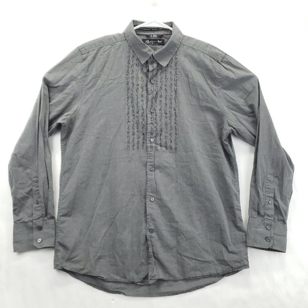 David Bowie by Keanan Duffty Shirt Mens Large Gray Cotton Flip Cuff Button-Up